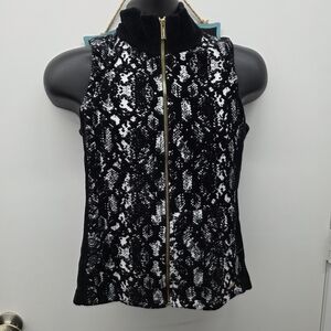 Calvin Klein Black and White Faux Snakeskin Sleeveless Blouse